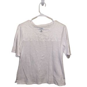 [Croft & Barrow] White Lace Neck Tee